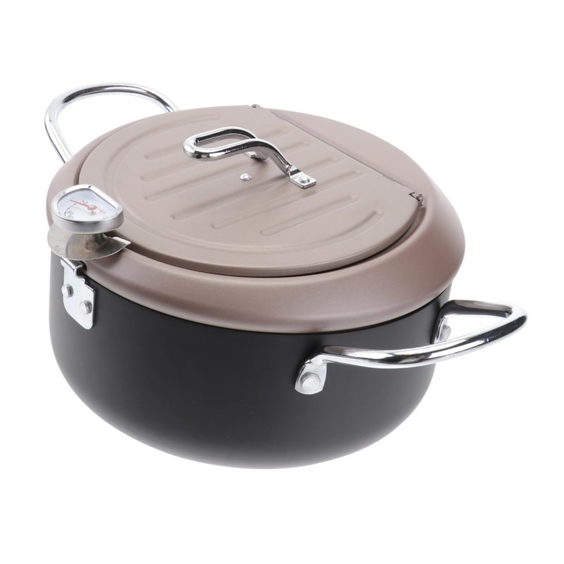 Japanese Style Deep Frying Pan with Thermometer Oil Filtration Rack and Lid Kitchen Cooking Tool - Image 2