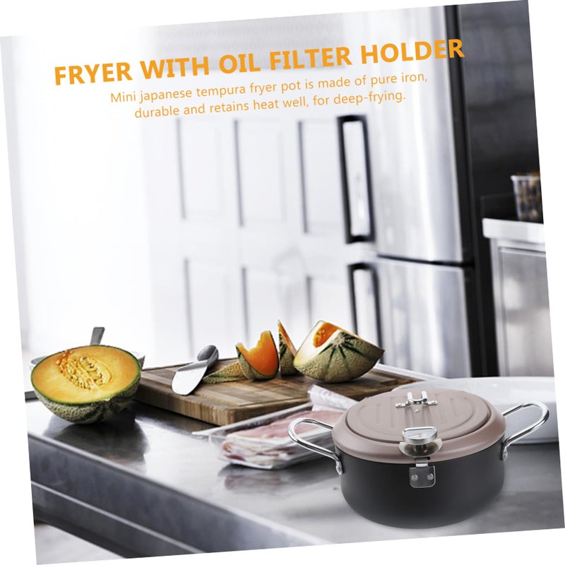 Japanese Style Deep Frying Pan with Thermometer Oil Filtration Rack and Lid Kitchen Cooking Tool - Image 4