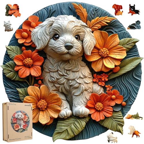Qiuenisray Mothers Day Wooden Puzzle for Adults 500 Piece White Dog Jigsaw Puzzle FSC Certified Unique Animal Shape Advanced Wood Jigsaw Puzzle Creative Gift for Family Game 162x165 in - Image 1