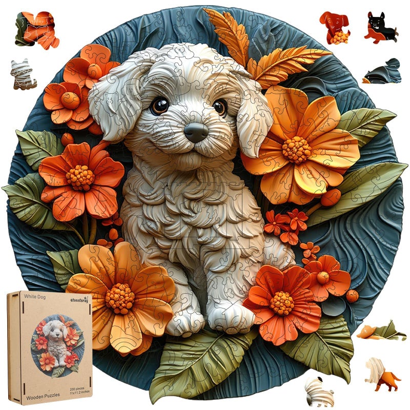 Qiuenisray Mothers Day Wooden Puzzle for Adults 500 Piece White Dog Jigsaw Puzzle FSC Certified Unique Animal Shape Advanced Wood Jigsaw Puzzle Creative Gift for Family Game 162x165 in - Image 3