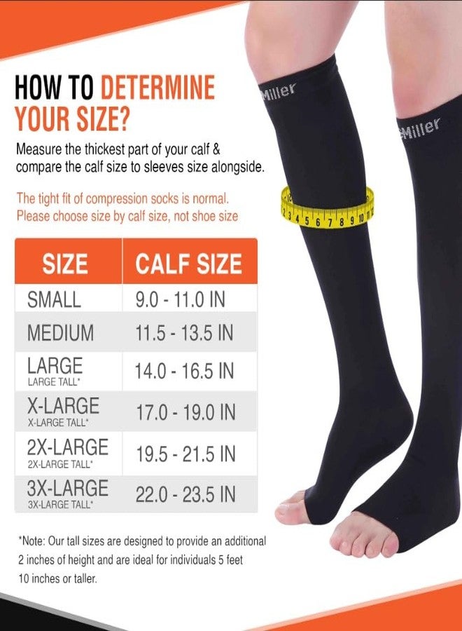 Doc Miller, Open Toe Compression Socks, 8-15 mmHg, Toeless, Support Circulation, Shin Splints, Calf Recovery, Varicose, Knee High, Medical Grade, Skin/Nude Socks, X-Large Size for Men & Women, Pair - Image 3