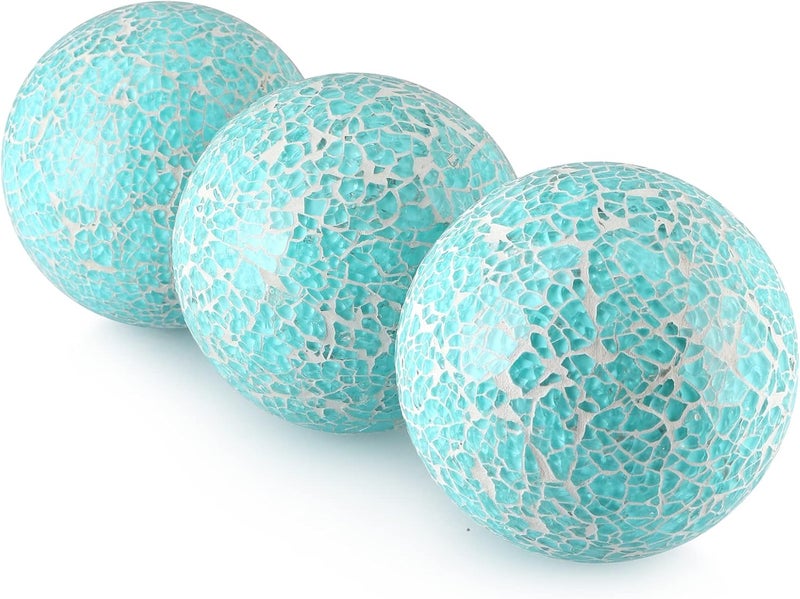 MDLUU 4" Decorative Orbs, Mosaic Sphere Balls, Centerpiece Balls for Bowls, Vases, Dining Table Decor, Pack of 3 (Teal Blue) - Image 2
