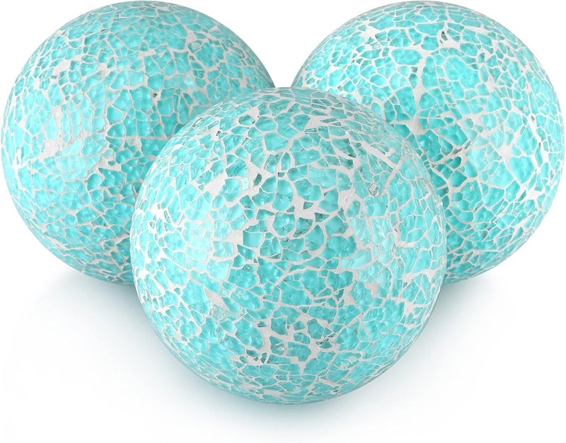 MDLUU 4" Decorative Orbs, Mosaic Sphere Balls, Centerpiece Balls for Bowls, Vases, Dining Table Decor, Pack of 3 (Teal Blue) - Image 1