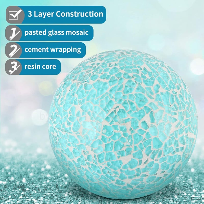 MDLUU 4" Decorative Orbs, Mosaic Sphere Balls, Centerpiece Balls for Bowls, Vases, Dining Table Decor, Pack of 3 (Teal Blue) - Image 4