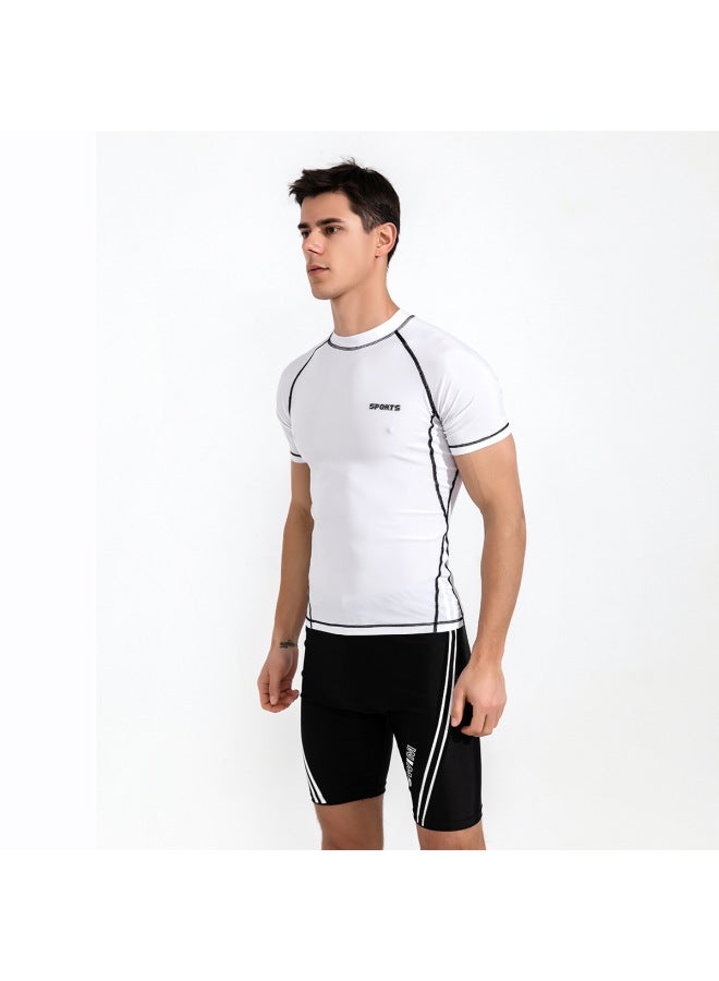 إسكدنيا ملابس سباحة رجالية مضادة للإحراج 2023 معدات السباحة ربيع حار سروال خمس نقاط ملابس سباحة رجالية بالحجم الكامل بالجملة - اللون: ملابس سباحة بيضاء بخط السيارة + سراويل سباحة ذات خط سميك مزدوج - - Image 4