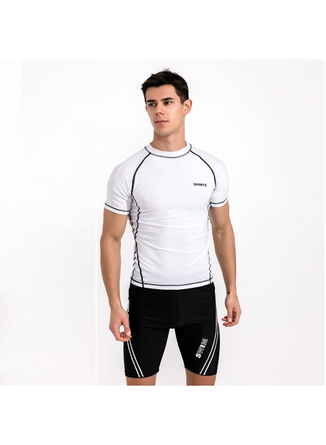 إسكدنيا ملابس سباحة رجالية مضادة للإحراج 2023 معدات السباحة ربيع حار سروال خمس نقاط ملابس سباحة رجالية بالحجم الكامل بالجملة - اللون: ملابس سباحة بيضاء بخط السيارة + سراويل سباحة ذات خط سميك مزدوج - - Image 1