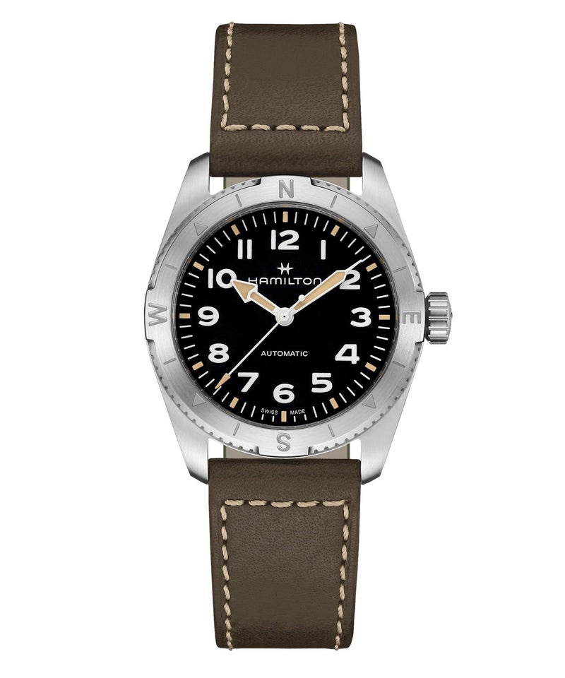Hamilton Watch Hamilton Khaki Field Expedition Automatic Men's Watch, 37mm Stainless Steel Case, Swiss Made, Black Dial Analog Wrist Watch, 100m Waterproof, Sapphire Crystal, 3-Hand Movement, Calf Leather Strap - Image 3