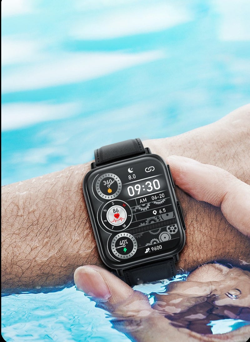 AROAQ Tk10 Smart Watch, Touch Screen Tactical Smartwatch, Hd Display Health Montoring Watch, Blood Presssure Temperature Monitoring Heart Rate  Smart Watch, Black shell (brown belt) - Image 3