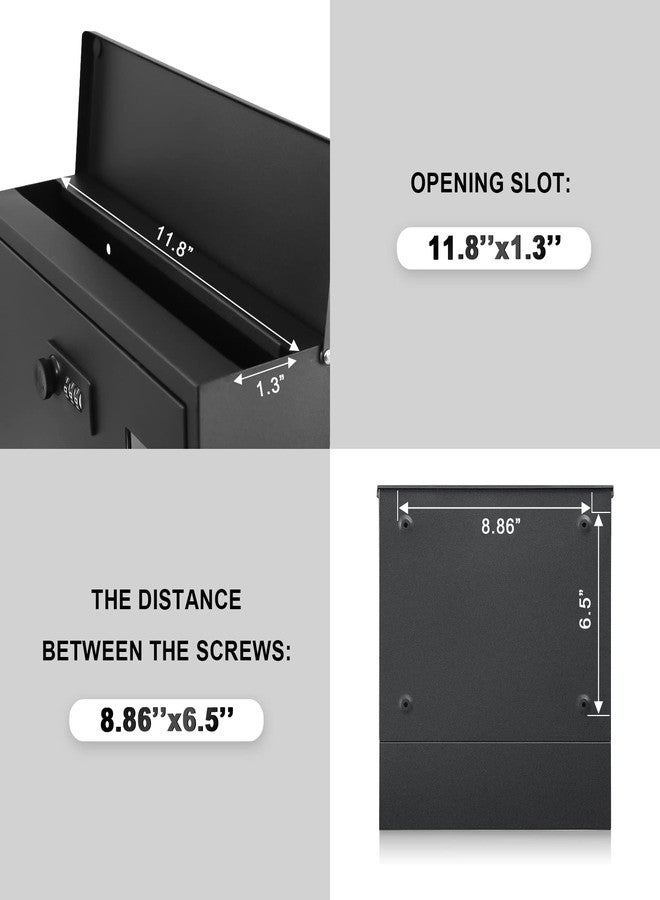 xydled Mailbox with Combination Lock,Large Capacity Wall Mounted Locking Security Mailbox,Large Mail Box with Newspaper Compartment，Black - Image 3
