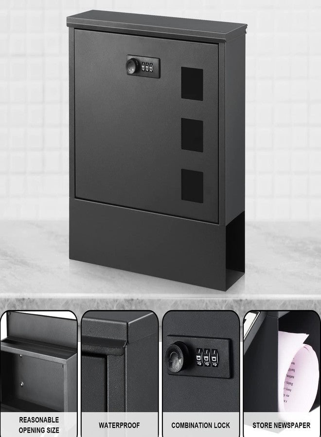 xydled Mailbox with Combination Lock,Large Capacity Wall Mounted Locking Security Mailbox,Large Mail Box with Newspaper Compartment，Black - Image 4