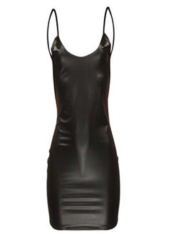 Ocean Tight Party Backless Suspender Mini Dress for Women's Babydolls Sleeveless Cropped Leather Skirt Black（size xxl）  - Image 1