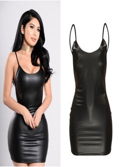 Ocean Tight Party Backless Suspender Mini Dress for Women's Babydolls Sleeveless Cropped Leather Skirt Black（size xxl）  - Image 2