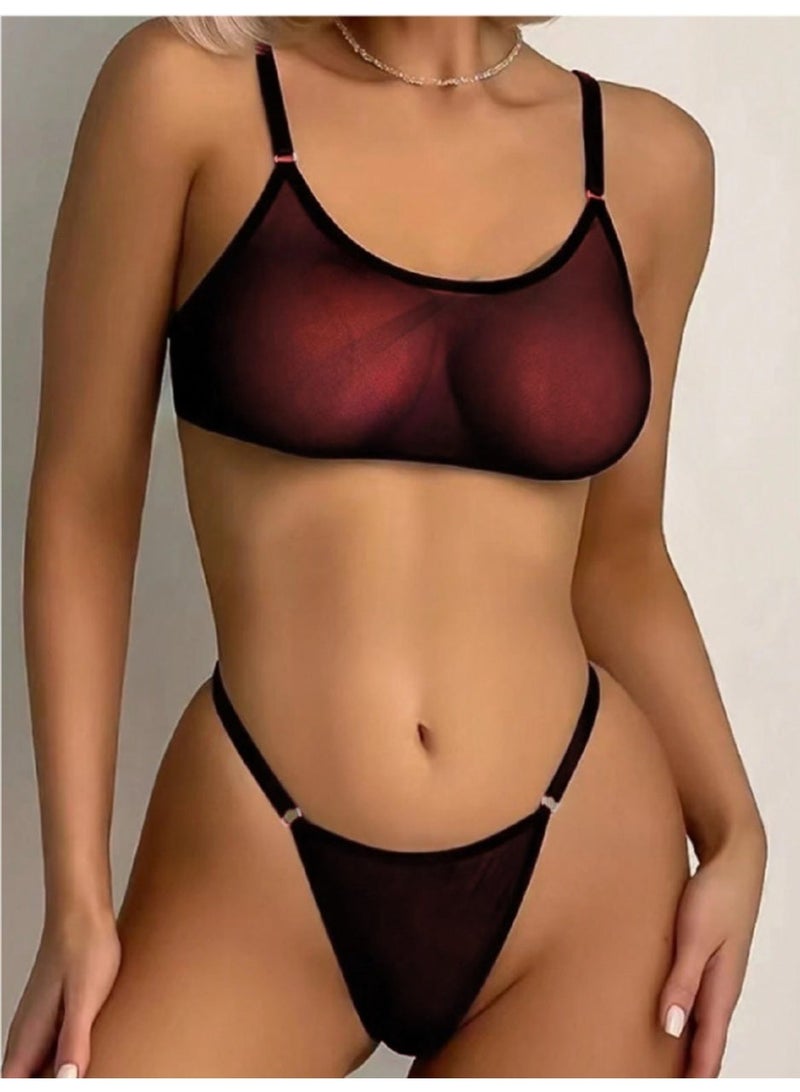 MANIKAN Women's Clothes Set Two-Piece in Sheer Tulle with Adjustable Thin Straps - Image 2