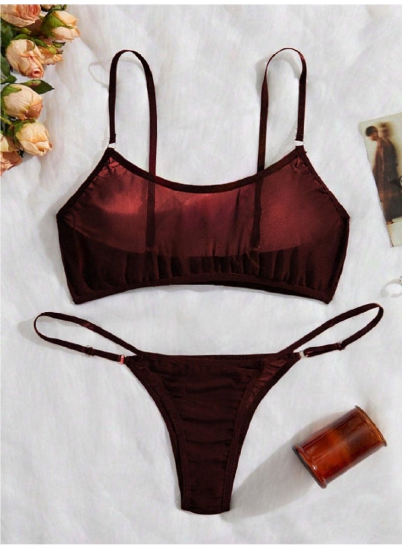 MANIKAN Women's Clothes Set Two-Piece in Sheer Tulle with Adjustable Thin Straps - Image 1