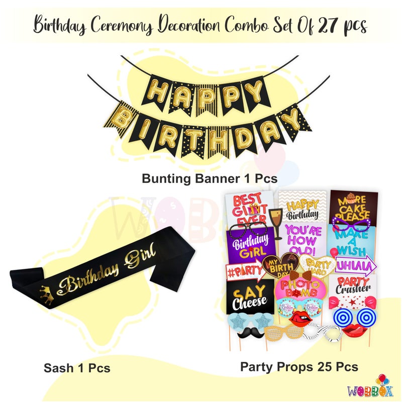 WOBBOX Wobbox Birthday Props, Party Props for Birthday, Birthday Photo Props, Birthday Banner, Happy Birthday Banner, Sash for Birthday, Happy Birthday Sash,Birthday Decoration Kit (28 Pcs) (Combo -FP4098)  - Image 2