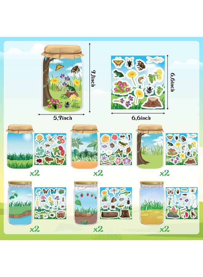 WATINC 24Pcs Insect Jar Scene Sticker Art Craft, Make Your Own Mix and Match Bug Stickers with Jar Scene, DIY Butterflies Frogs Flowers Bees Decals, Kids Game for Classroom Activity Party Supplies