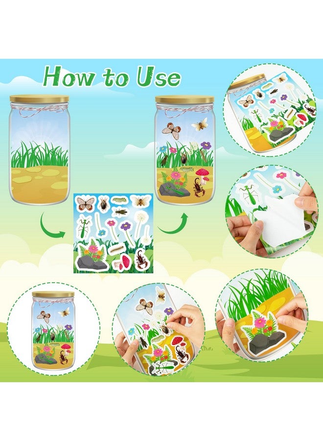 WATINC 24Pcs Insect Jar Scene Sticker Art Craft, Make Your Own Mix and Match Bug Stickers with Jar Scene, DIY Butterflies Frogs Flowers Bees Decals, Kids Game for Classroom Activity Party Supplies