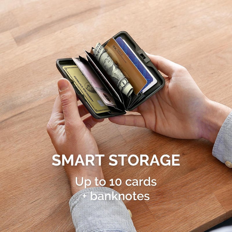 ÖGON -DESIGNS- Aluminum card holder, RFID Protection against fraud and demagnetization, Compact wallet, Smart Case STOCKHOLM V1 model (Carbon Effect) - Image 2