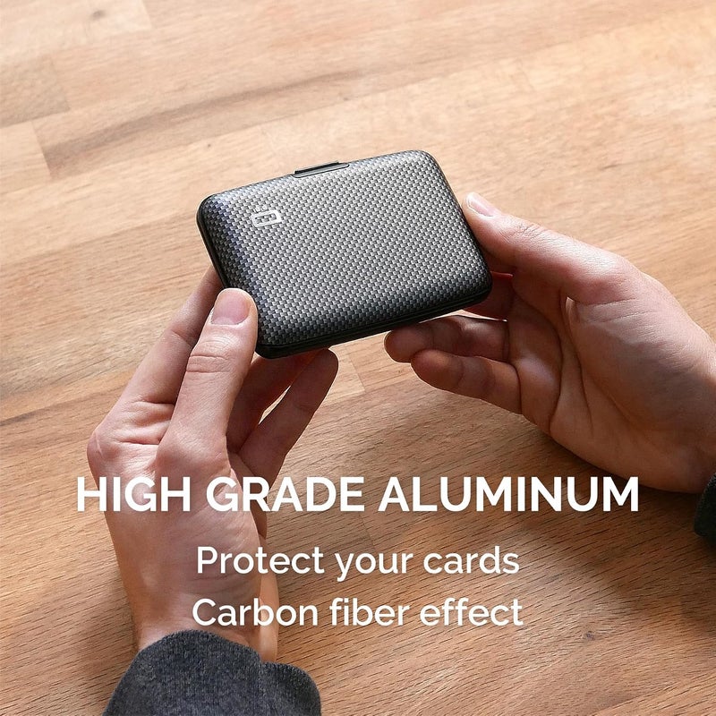 ÖGON -DESIGNS- Aluminum card holder, RFID Protection against fraud and demagnetization, Compact wallet, Smart Case STOCKHOLM V1 model (Carbon Effect) - Image 3