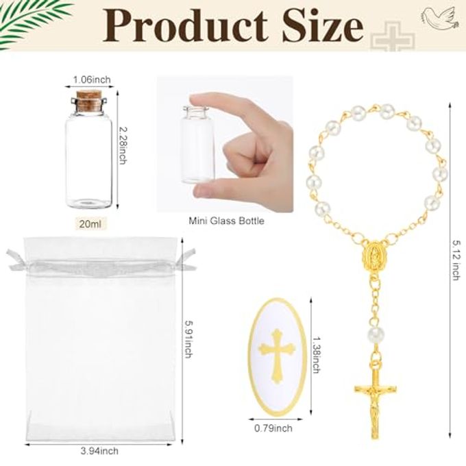 Chuangdi 36 Sets Holy Bottles Water Catholic with Cross Rosary Holy Container Water Glass Cork Stopper for Christian Church Baptism First Communion Jerusalem Wedding Party Favor Gifts(20 ml) - Image 3