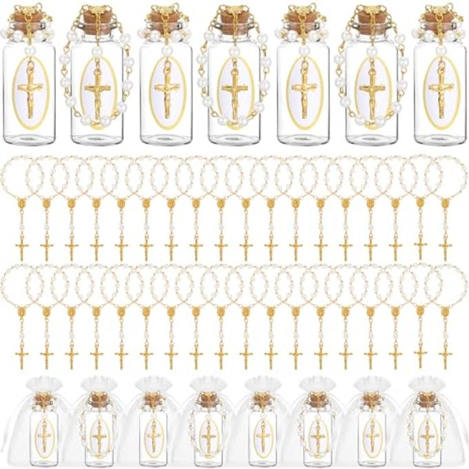 Chuangdi 36 Sets Holy Bottles Water Catholic with Cross Rosary Holy Container Water Glass Cork Stopper for Christian Church Baptism First Communion Jerusalem Wedding Party Favor Gifts(20 ml) - Image 4