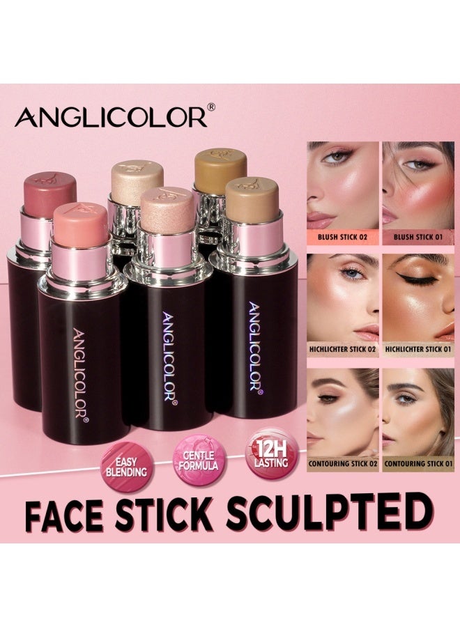 Anglicolor Natural Contouring Stick, Waterproof Highlighter Stick, Multi-functional 3D Blush Stick, Long-lasting Color, Moisturizing and Hydrating (HICHLICHTERSTICK 01) - Image 2