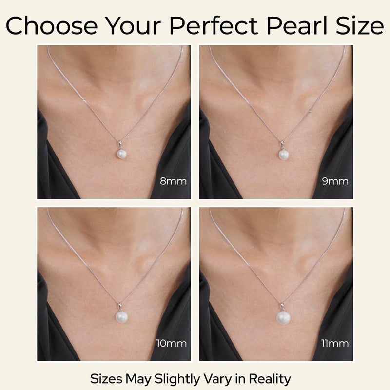 The Pearl Source 8mm White Freshwater Pearl Pendant Sydney Necklace for Women - Cultured Pearl Necklace | 14K Gold Plated 925 Sterling Silver Necklace with 16"-20" Adjustable Chain - Image 3