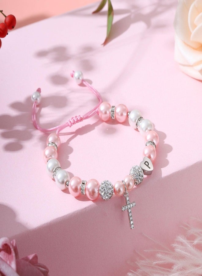 AULSIEY Baptism Gifts for Gal Initial A Cross Bracelet Religious Christian Gifts for Christening Catholic First Communion Easter Faith Confirmation Bless Gifts for Daughter Niece Goddaughter (A) - Image 2