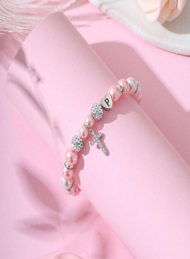 AULSIEY Baptism Gifts for Gal Initial A Cross Bracelet Religious Christian Gifts for Christening Catholic First Communion Easter Faith Confirmation Bless Gifts for Daughter Niece Goddaughter (A) - Image 4