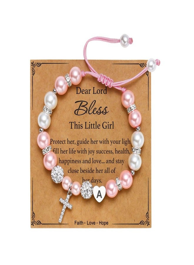 AULSIEY Baptism Gifts for Gal Initial A Cross Bracelet Religious Christian Gifts for Christening Catholic First Communion Easter Faith Confirmation Bless Gifts for Daughter Niece Goddaughter (A) - Image 1