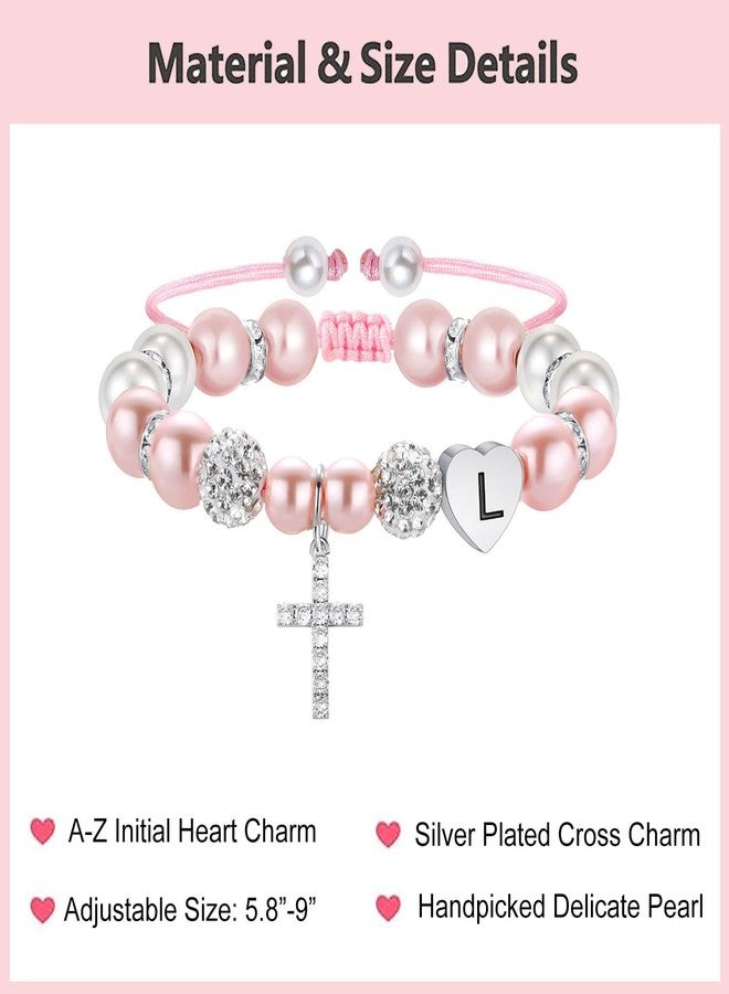 AULSIEY Baptism Gifts for Gal Initial A Cross Bracelet Religious Christian Gifts for Christening Catholic First Communion Easter Faith Confirmation Bless Gifts for Daughter Niece Goddaughter (A) - Image 5