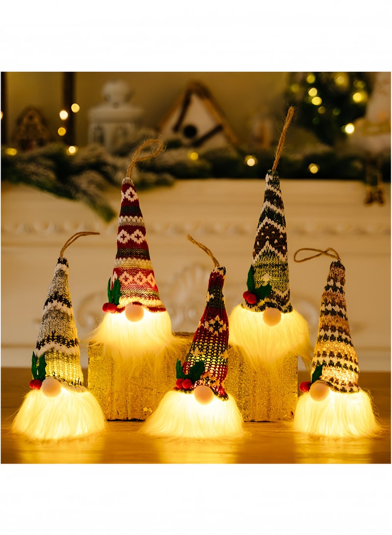 جيجيرو زينة عيد الميلاد، 5 قطع من زينة عيد الميلاد، شخصيات سانتا بإضاءة LED، شخصيات سانتا القطيفة المعلقة لتزيين شجرة عيد الميلاد - Image 1