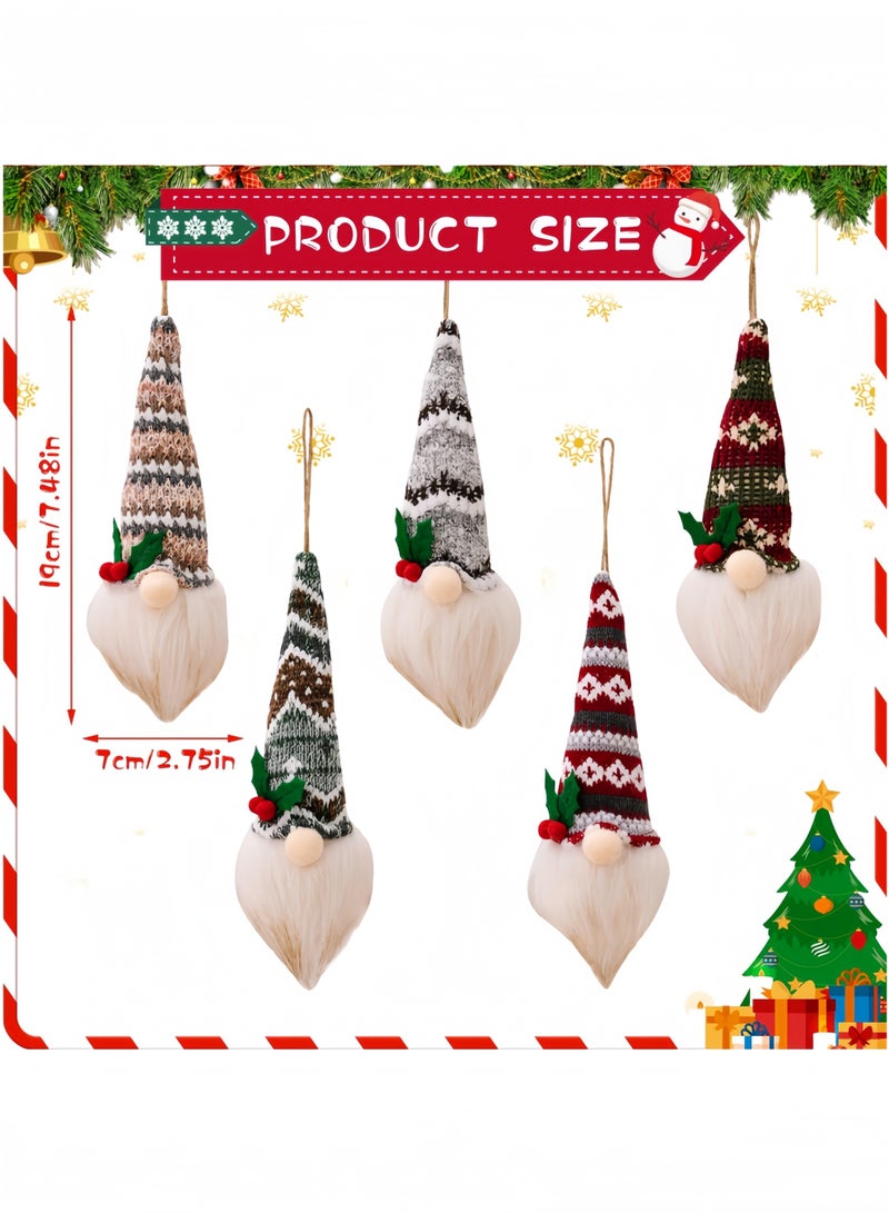 جيجيرو زينة عيد الميلاد، 5 قطع من زينة عيد الميلاد، شخصيات سانتا بإضاءة LED، شخصيات سانتا القطيفة المعلقة لتزيين شجرة عيد الميلاد - Image 2