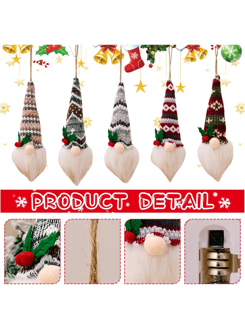 جيجيرو زينة عيد الميلاد، 5 قطع من زينة عيد الميلاد، شخصيات سانتا بإضاءة LED، شخصيات سانتا القطيفة المعلقة لتزيين شجرة عيد الميلاد - Image 3