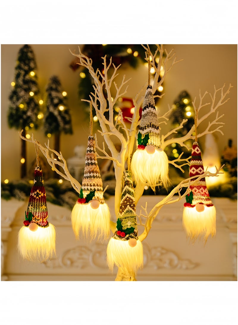 جيجيرو زينة عيد الميلاد، 5 قطع من زينة عيد الميلاد، شخصيات سانتا بإضاءة LED، شخصيات سانتا القطيفة المعلقة لتزيين شجرة عيد الميلاد - Image 4
