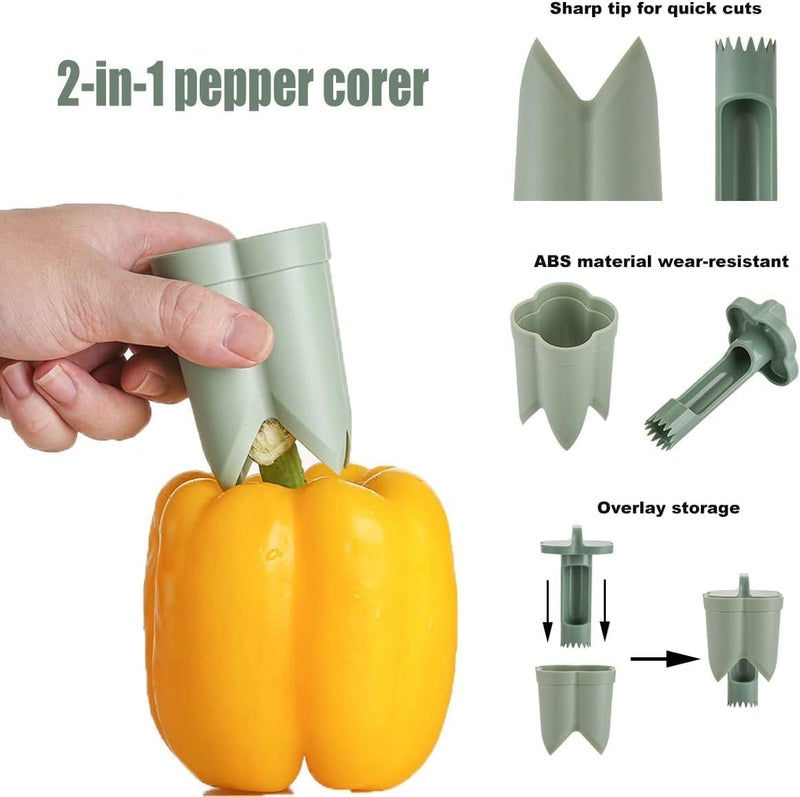 CukAid Pepper Corer Seed Remover, Pepper Seed Corer Remover Tool, Bell Pepper Core Cutter Deseeder, 2 in 1 Fruit & Vegetable Core Tools for Kitchen Family Camping BBQ - Image 5