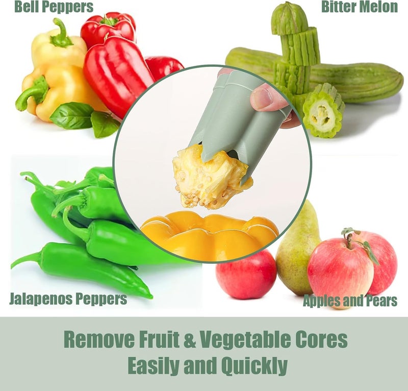 CukAid Pepper Corer Seed Remover, Pepper Seed Corer Remover Tool, Bell Pepper Core Cutter Deseeder, 2 in 1 Fruit & Vegetable Core Tools for Kitchen Family Camping BBQ - Image 2