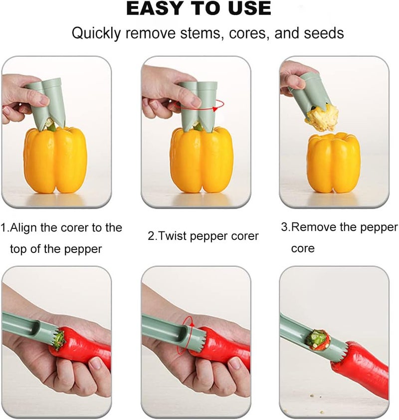 CukAid Pepper Corer Seed Remover, Pepper Seed Corer Remover Tool, Bell Pepper Core Cutter Deseeder, 2 in 1 Fruit & Vegetable Core Tools for Kitchen Family Camping BBQ - Image 3