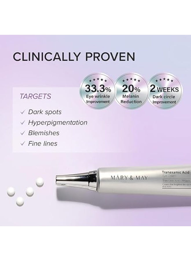 MARY & MAY Mary&May Tranexamic Acid + Glutathione Eye Cream - Powerful Antioxidant, Reduces Dark Circles in the Eye, Improve Uneven Skin Tone with Vitamin C - Suitable for Morning and Night Use, 30ml - Image 3