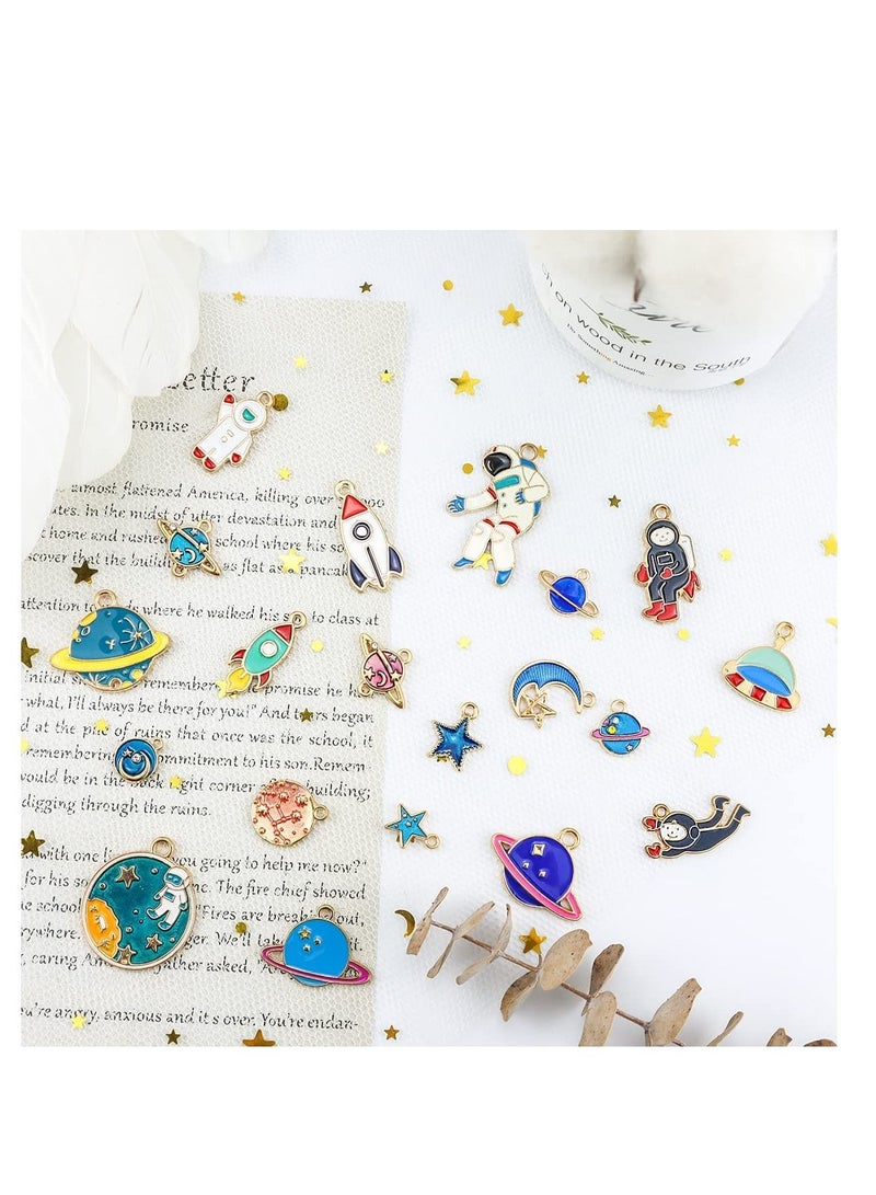 Excefore Space Theme Charm Assorted Gold Plated Enamel Mixed Astronaut Jupiter Rocket Planet Celestial Pendant,DIY for Necklace Bracelet Earring Moon Star Jewelry Making and Crafting - Image 4