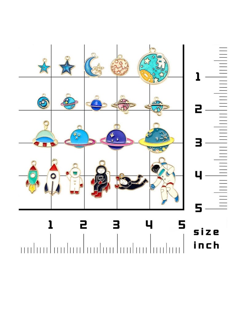 Excefore Space Theme Charm Assorted Gold Plated Enamel Mixed Astronaut Jupiter Rocket Planet Celestial Pendant,DIY for Necklace Bracelet Earring Moon Star Jewelry Making and Crafting - Image 5