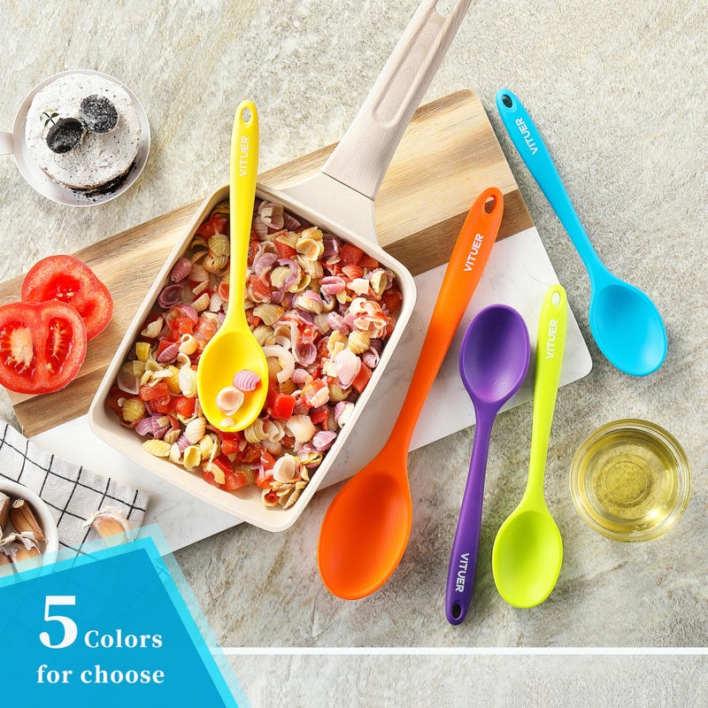 VITUER 5PCS Silicone Serving Spoons Set, Vituer Heat Resistant Kitchen Spoons for Cooking, Mixing, Stirring and Serving, Dishwasher Safe (5 Pack, Multicolor) - Image 4