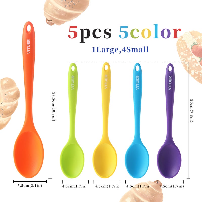 VITUER 5PCS Silicone Serving Spoons Set, Vituer Heat Resistant Kitchen Spoons for Cooking, Mixing, Stirring and Serving, Dishwasher Safe (5 Pack, Multicolor) - Image 2