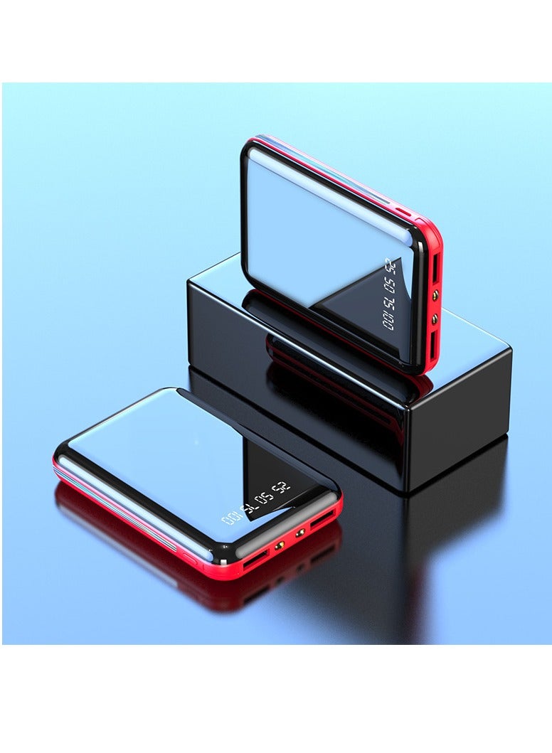 Ultra-thin full mirror digital display power bank 10000 mAh large capacity mini power bank (charming red) - Image 1