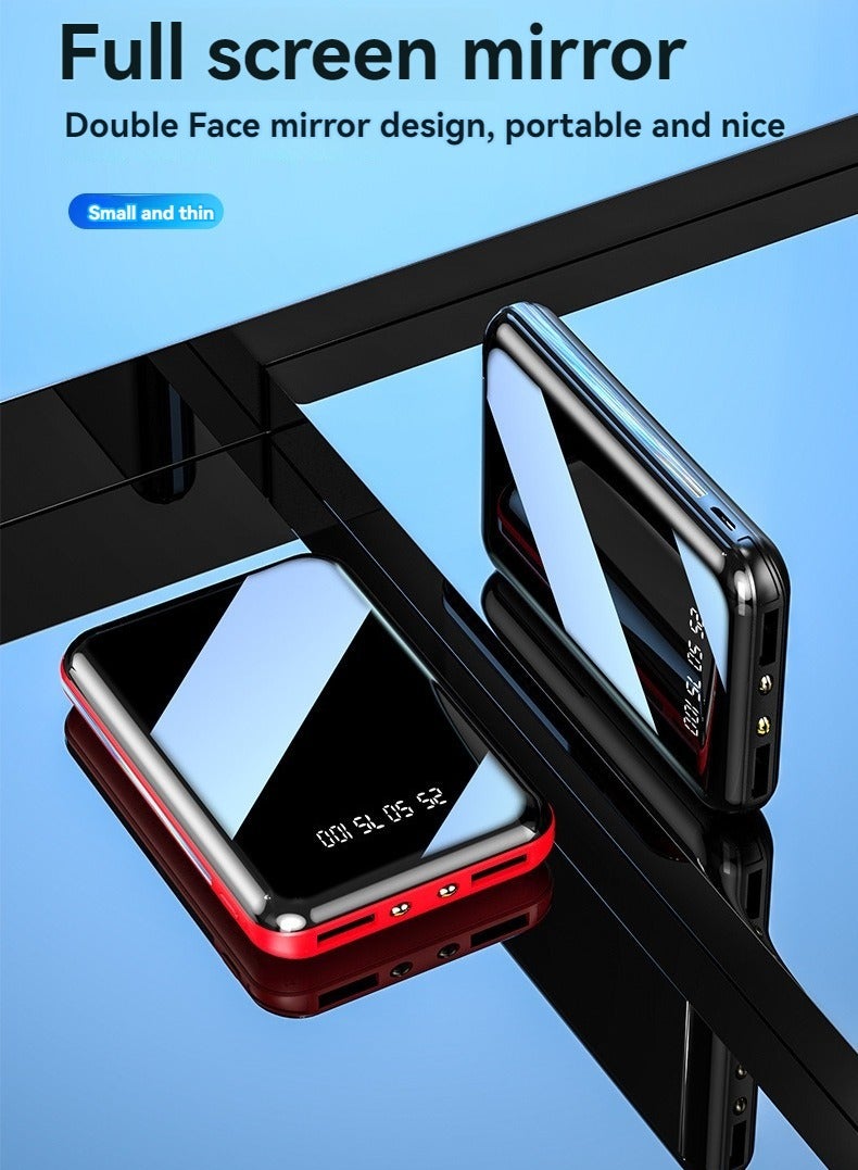 Ultra-thin full mirror digital display power bank 10000 mAh large capacity mini power bank (charming red) - Image 2