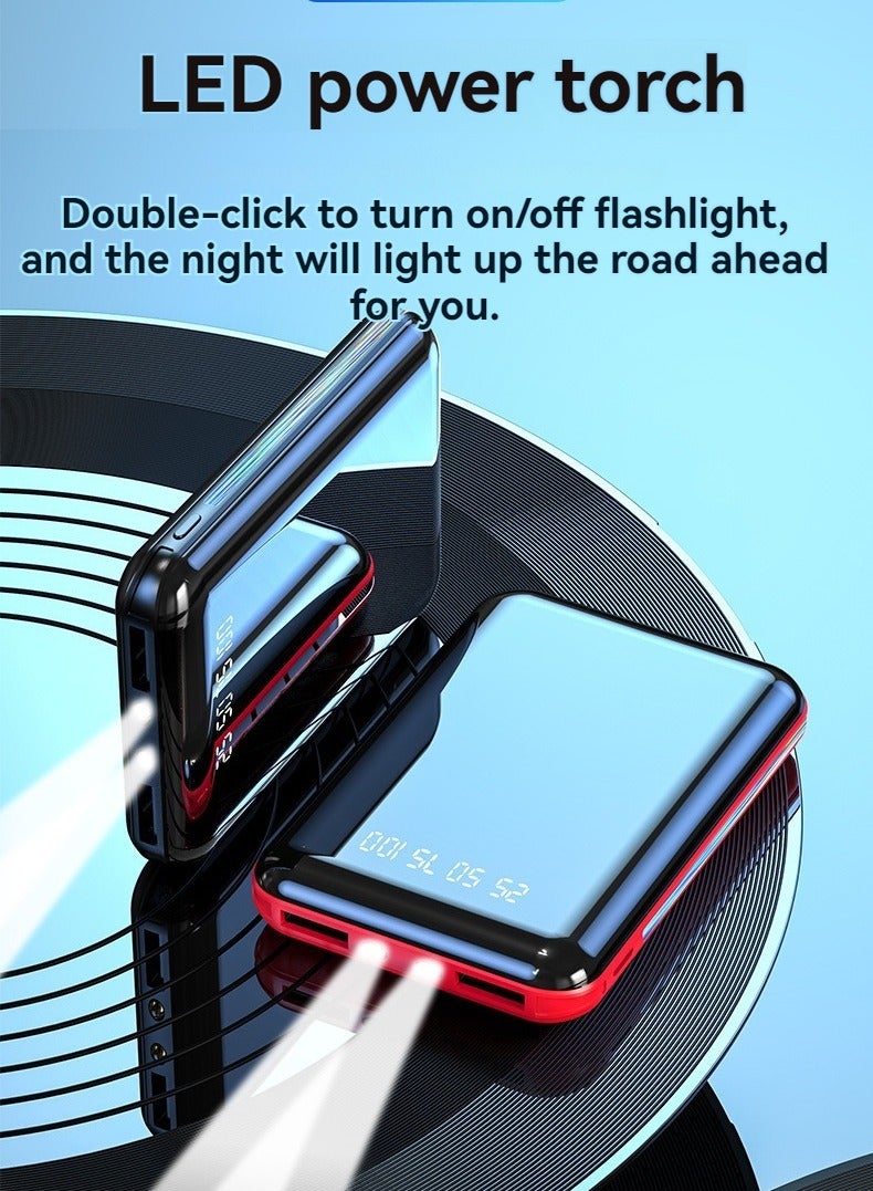 Ultra-thin full mirror digital display power bank 10000 mAh large capacity mini power bank (charming red) - Image 3