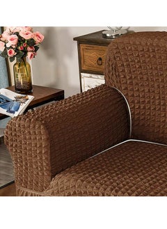 Arabest Sofa Cover, 1 Piece Universal Sofa Slipcover, Couch Cover Chair Furniture Protector Cover, Washable High Elastic Durable Seersucker Fabric with Skirt Country Style (Brown, Three Seats)  - Image 3