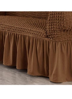 Arabest Sofa Cover, 1 Piece Universal Sofa Slipcover, Couch Cover Chair Furniture Protector Cover, Washable High Elastic Durable Seersucker Fabric with Skirt Country Style (Brown, Three Seats)  - Image 4