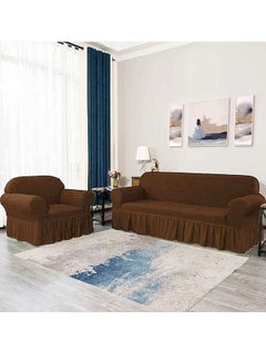 Arabest Sofa Cover, 1 Piece Universal Sofa Slipcover, Couch Cover Chair Furniture Protector Cover, Washable High Elastic Durable Seersucker Fabric with Skirt Country Style (Brown, Three Seats)  - Image 5