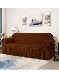 Arabest Sofa Cover, 1 Piece Universal Sofa Slipcover, Couch Cover Chair Furniture Protector Cover, Washable High Elastic Durable Seersucker Fabric with Skirt Country Style (Brown, Three Seats)  - Image 2